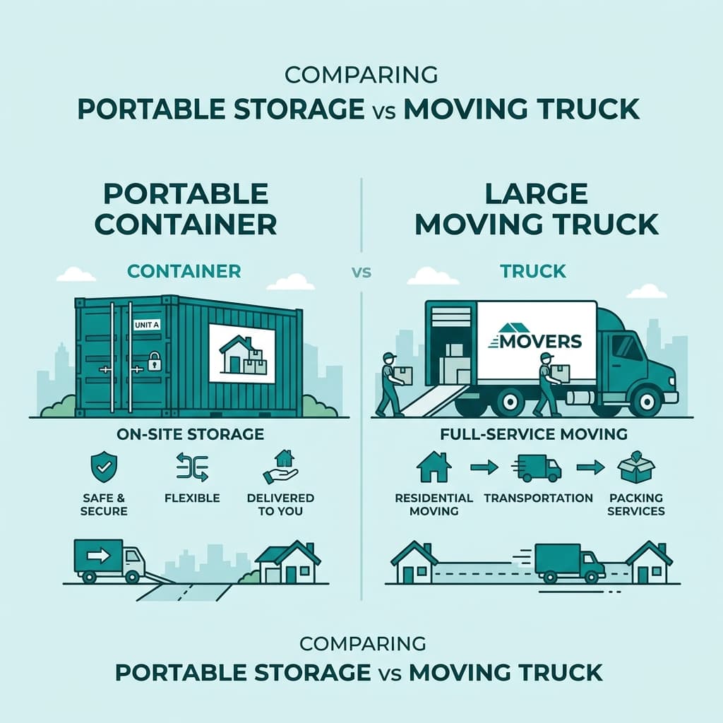 Comparison of pods vs full service movers cost and moving container safety