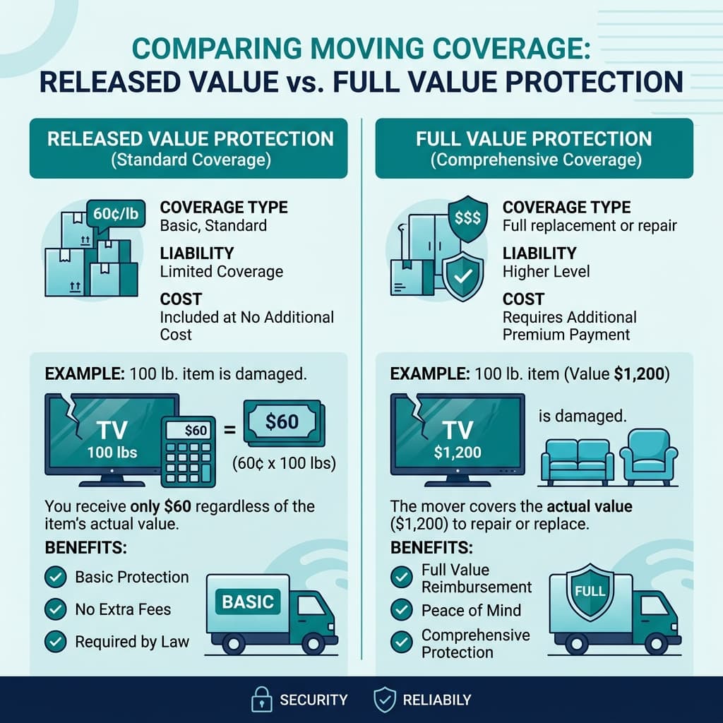 Compare released value vs full value protection moving coverage options